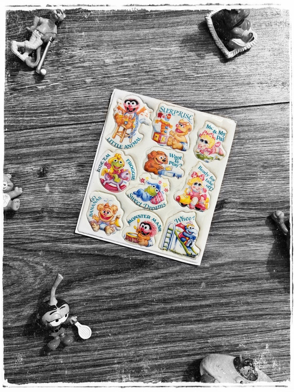 Cute Muppet Baby Vintage Kids Sticker Sheet - Multicolor Character Puffs
